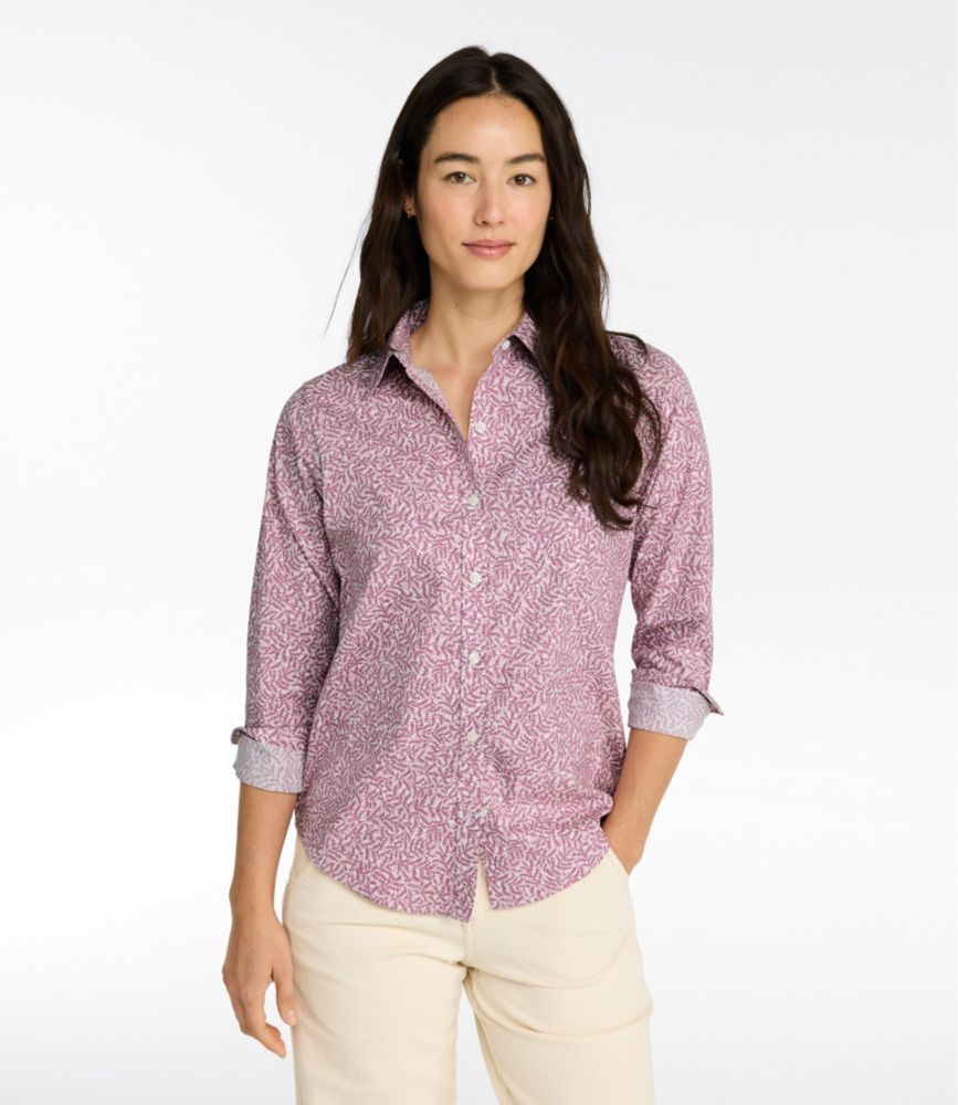 Women's Wrinkle-Free Pinpoint Oxford Shirt, Relaxed Fit Long-Sleeve Print