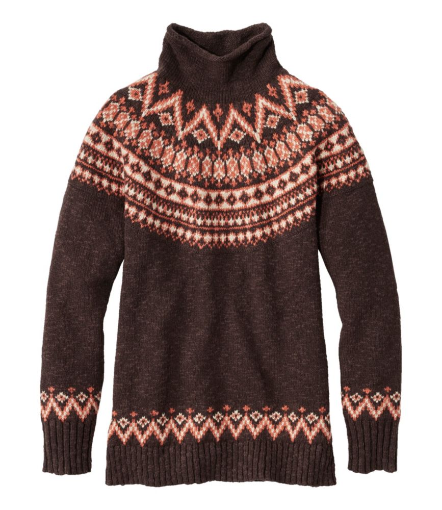 Women's Cotton Ragg Sweater, Funnelneck Pullover Fair Isle