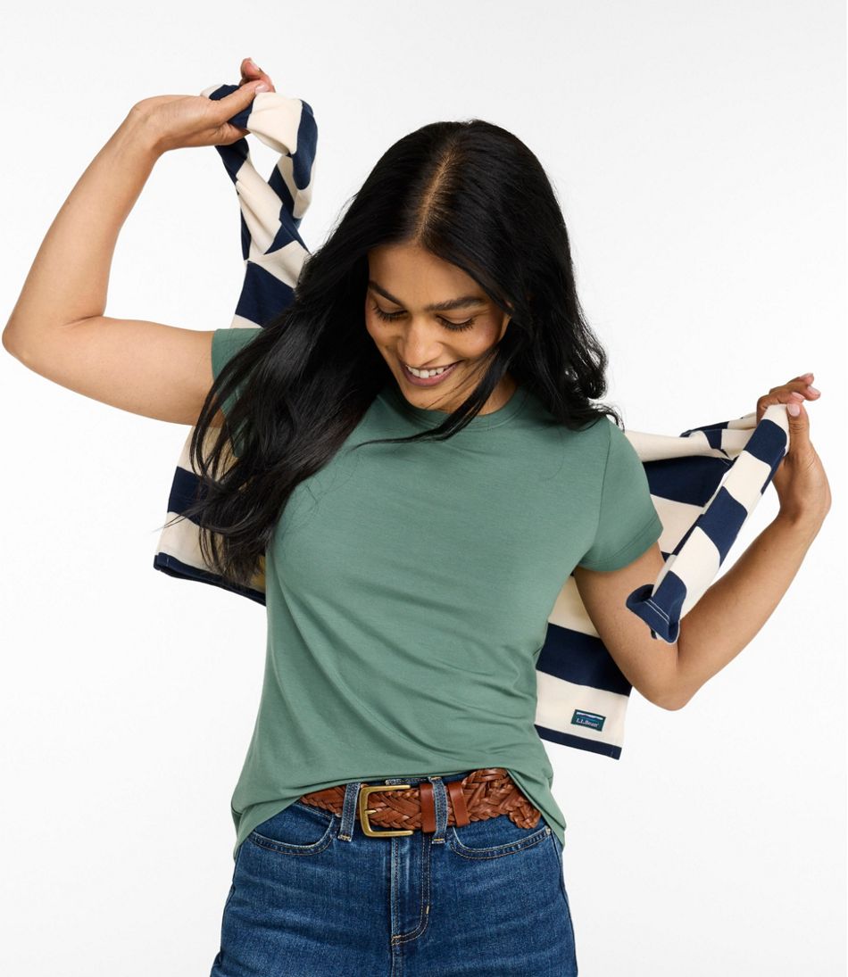 Women's Soft Stretch Supima-Blend Tee, Crewneck Short-Sleeve