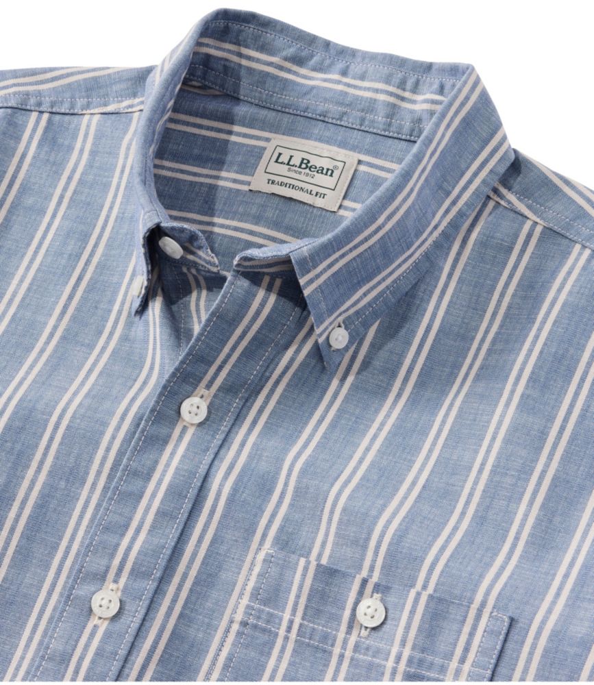 Men's Comfort Stretch Chambray Shirt, Traditional Untucked Fit, Short-Sleeve, Stripe