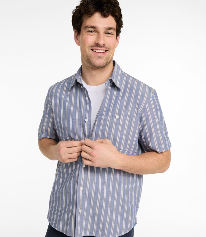 Men's Comfort Stretch Chambray Shirt, Traditional Untucked Fit, Short-Sleeve, Stripe
