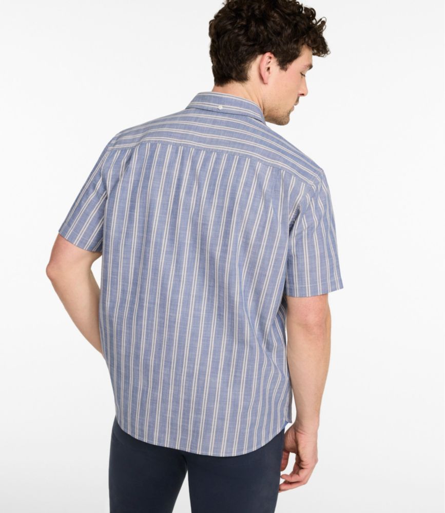 Men's Comfort Stretch Chambray Shirt, Traditional Untucked Fit, Short-Sleeve, Stripe