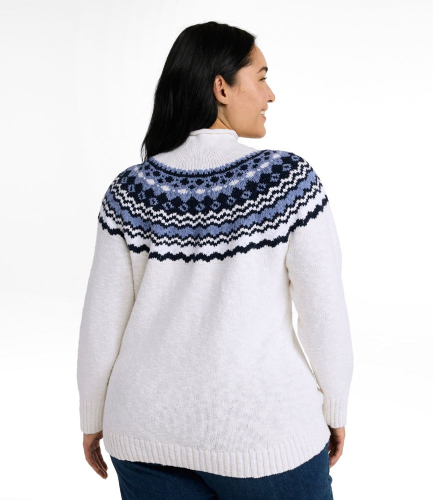 Women's Cotton Ragg Sweater, Funnelneck Pullover Fair Isle