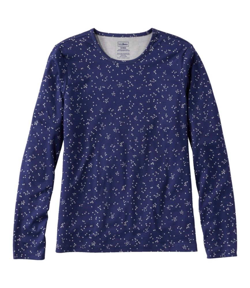 Women's Pima Cotton Tee, Long-Sleeve Crewneck Print