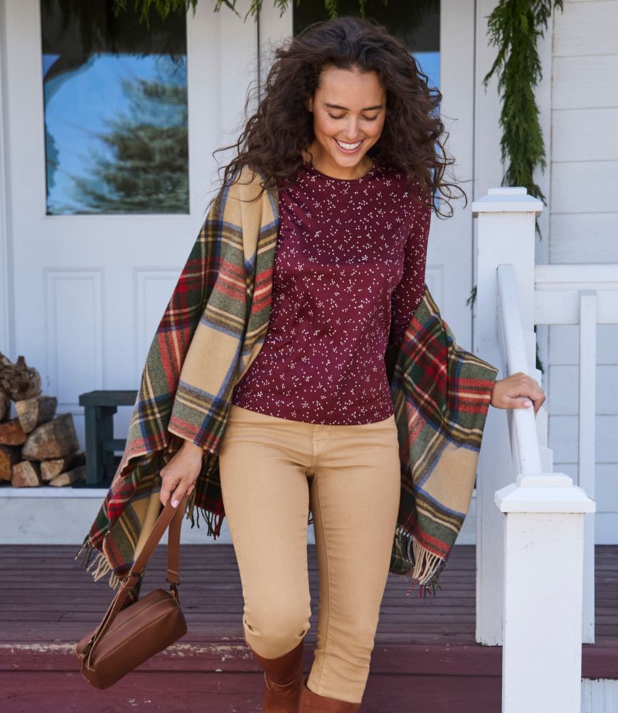 Women's Pima Cotton Tee, Long-Sleeve Crewneck Print