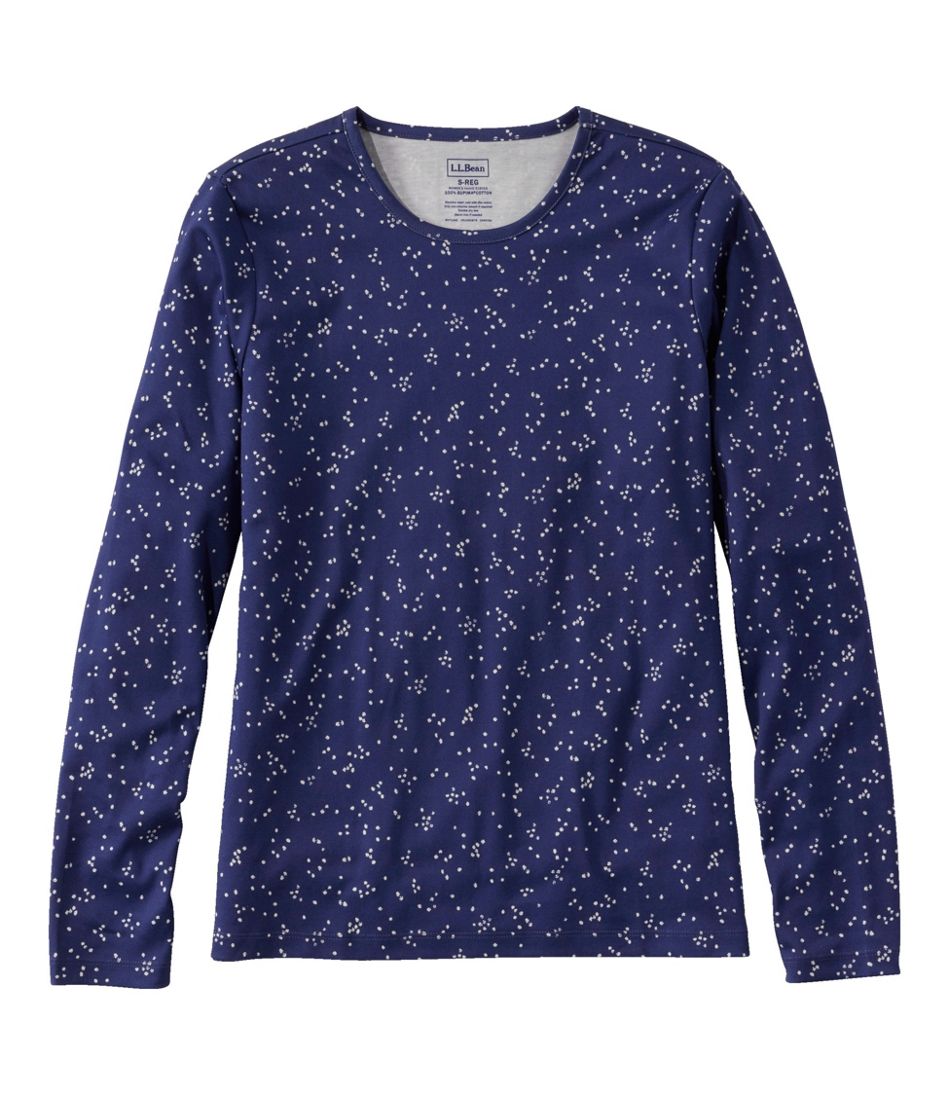 Women's Pima Cotton Tee, Long-Sleeve Crewneck Print