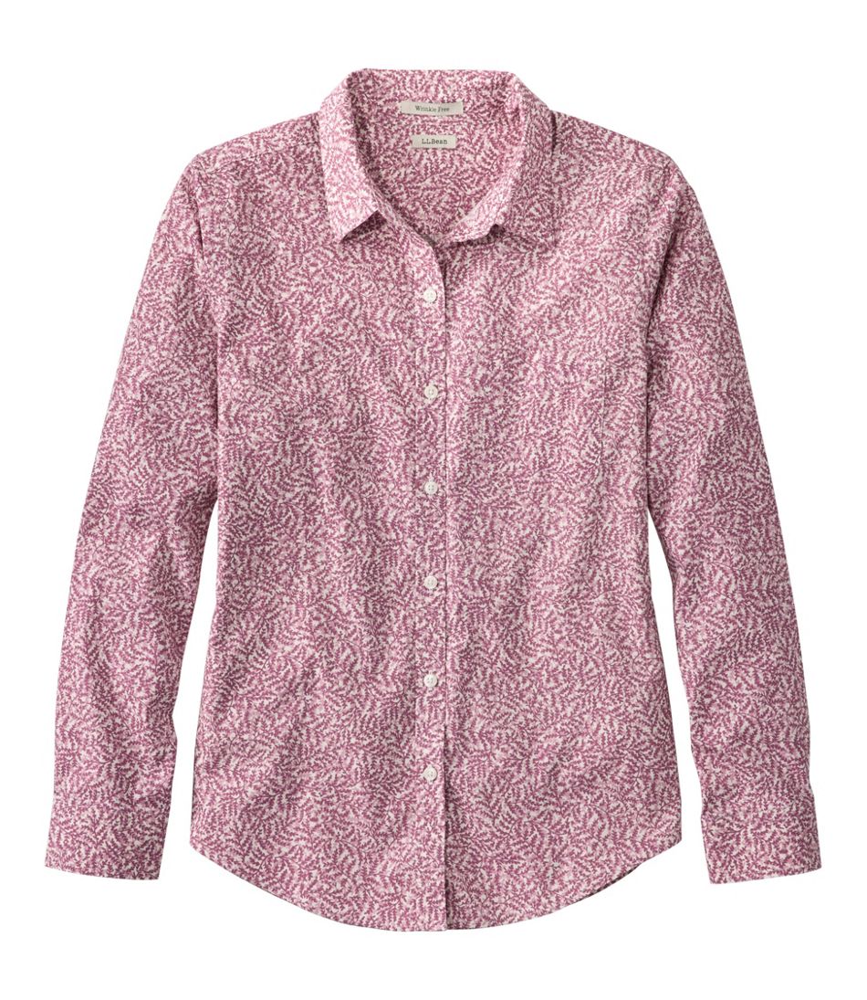 Women's Wrinkle-Free Pinpoint Oxford Shirt, Relaxed Fit Long-Sleeve Print