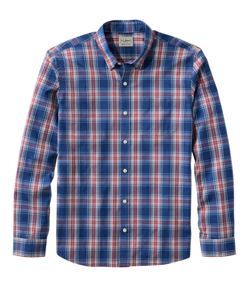 Travel and Trail Men s Comfort Stretch Performance Shirt, Long-Sleeve, Slightly Fitted Untucked Fit, Plaid for Everyday Wear Layering Travel and Outdoor Activities