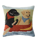 Indoor/Outdoor Hooked Pillow, Dogs in Canoe, 18" x 18"