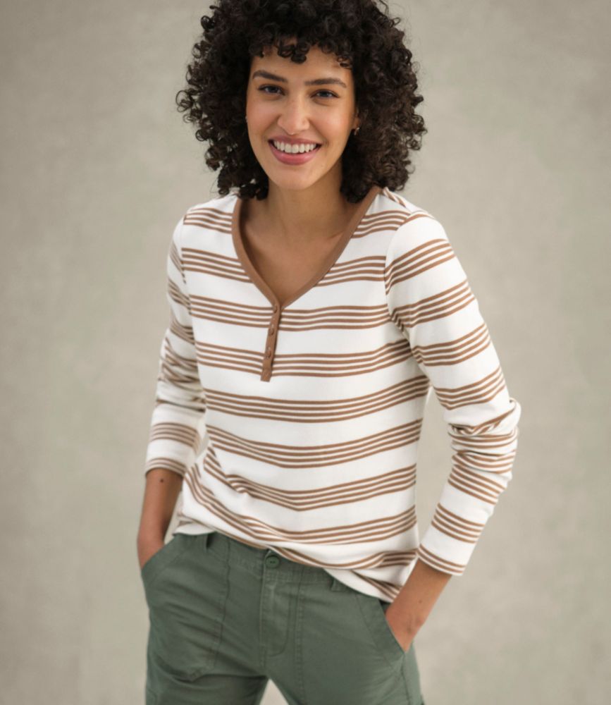 Women's L.L.Bean V-Neck Henley, Long-Sleeve Stripe