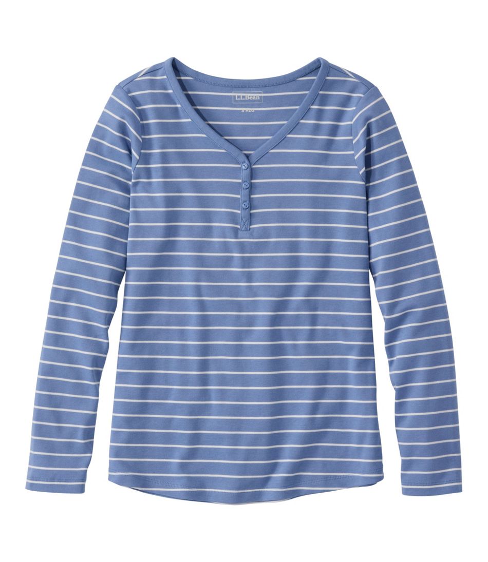 Women's L.L.Bean V-Neck Henley, Long-Sleeve Stripe