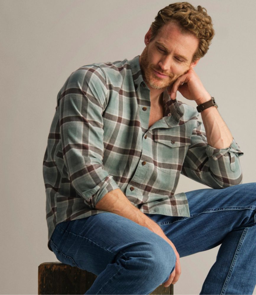 Men's Brushed Jaspé Twill Shirt, Plaid, Traditional Untucked Fit