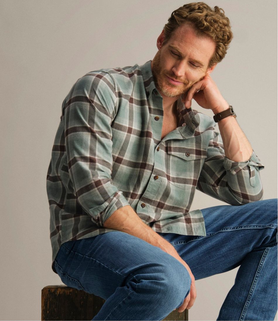 Men's Brushed Jaspé Twill Shirt, Plaid, Traditional Untucked Fit