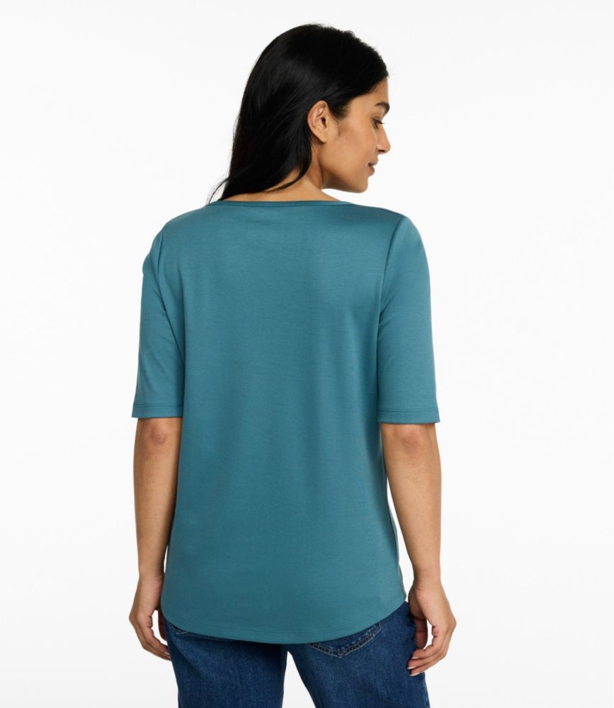 Women's Pima Cotton Tee, Elbow-Sleeve Boatneck