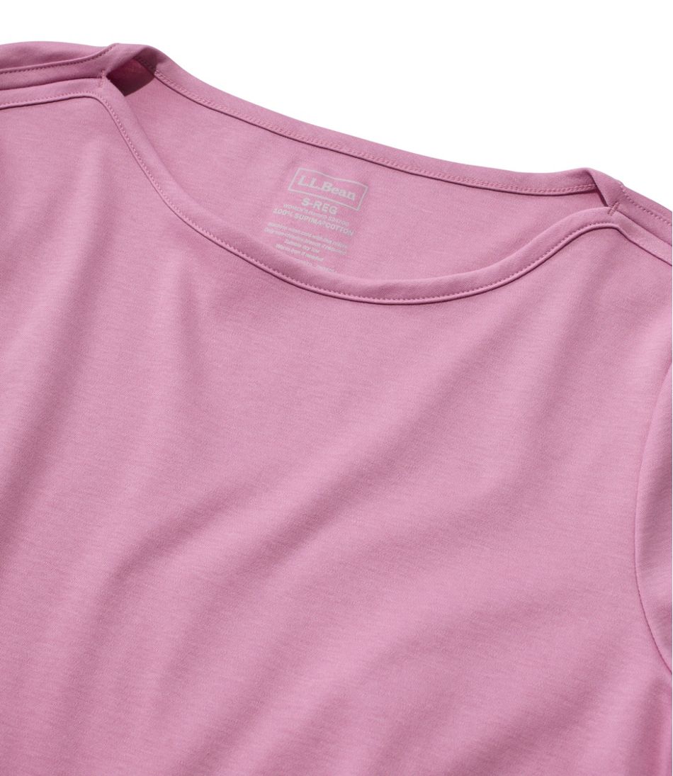 Women's Pima Cotton Tee, Elbow-Sleeve Boatneck