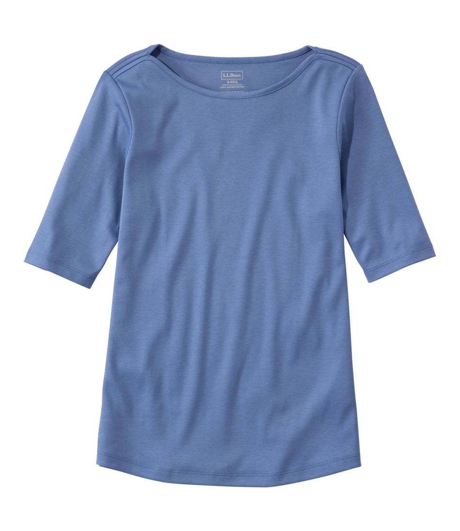 Women's Pima Cotton Tee, Elbow-Sleeve Boatneck
