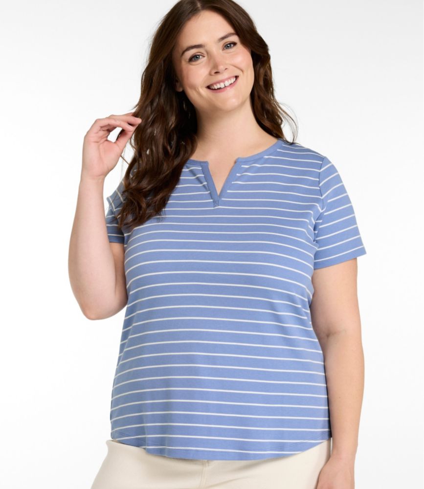 Women's L.L.Bean Tee, Short-Sleeve Notch-Neck Stripe