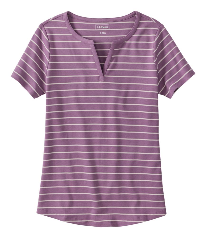 Daily Lifestyle Women s L.L.Bean Tee, Short-Sleeve Notch-Neck Stripe for Everyday Wear Layering Travel and Outdoor Activities