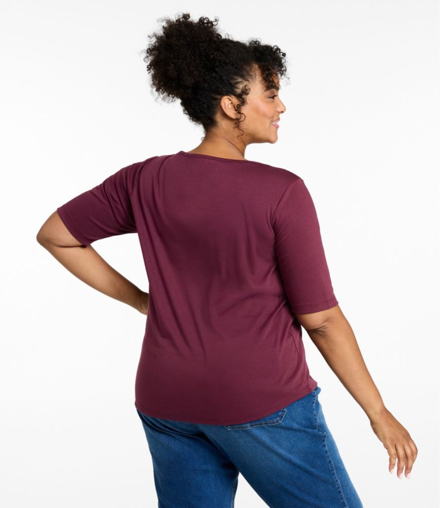 Women's Pima Cotton Tee, Elbow-Sleeve Boatneck
