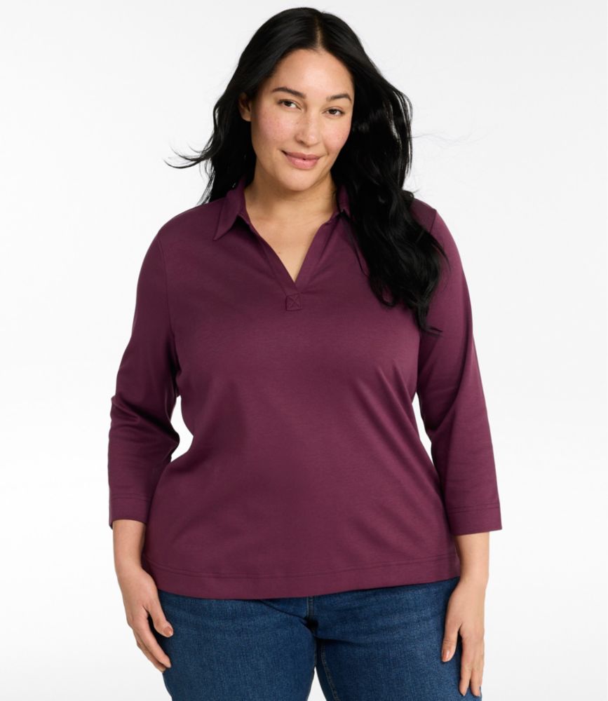 Women's Pima Cotton Tee, Three-Quarter-Sleeve Polo