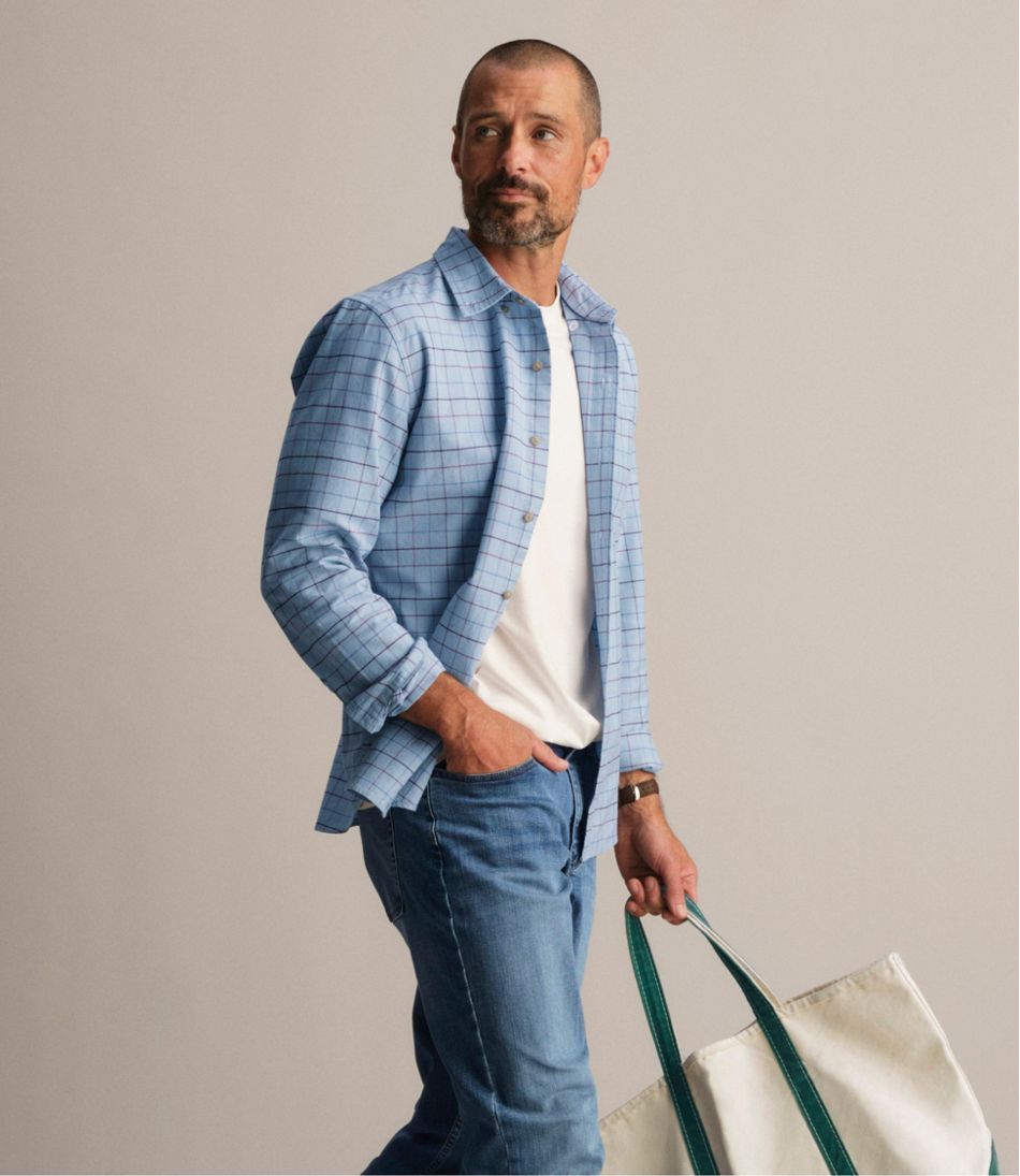 Men's Sunwashed Oxford Shirt, Slightly Fitted Untucked Fit, Plaid
