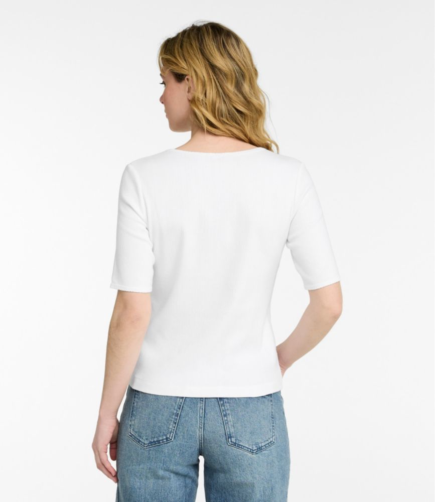 Women's Signature Premium Essential Pointelle Tee, Elbow-Sleeve Scoopneck
