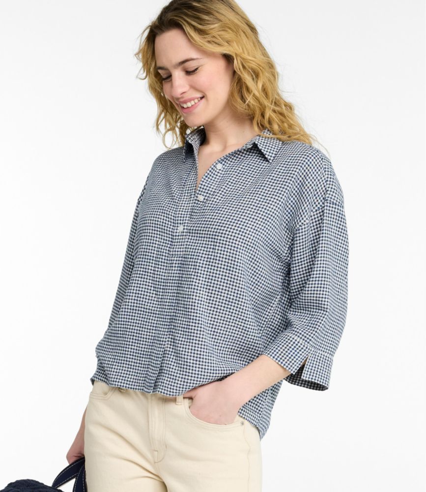 Women's Signature Linen-Blend Button-Front Shirt, Three-Quarter-Length Sleeve