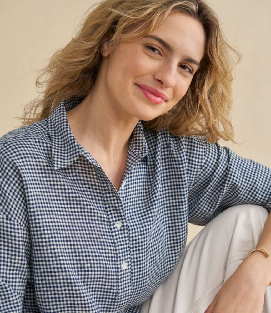 Women's Signature Linen-Blend Button-Front Shirt, Three-Quarter-Length Sleeve