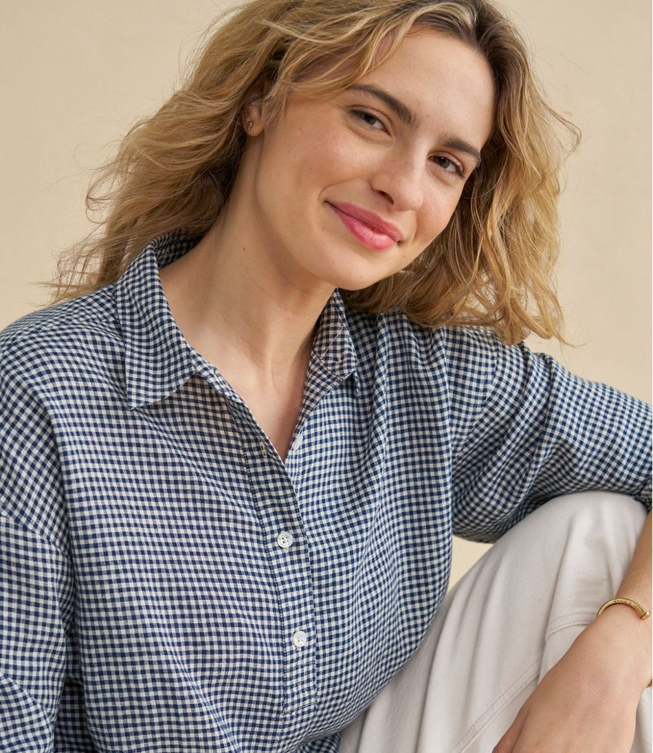 Women's Signature Linen-Blend Button-Front Shirt, Three-Quarter-Length Sleeve