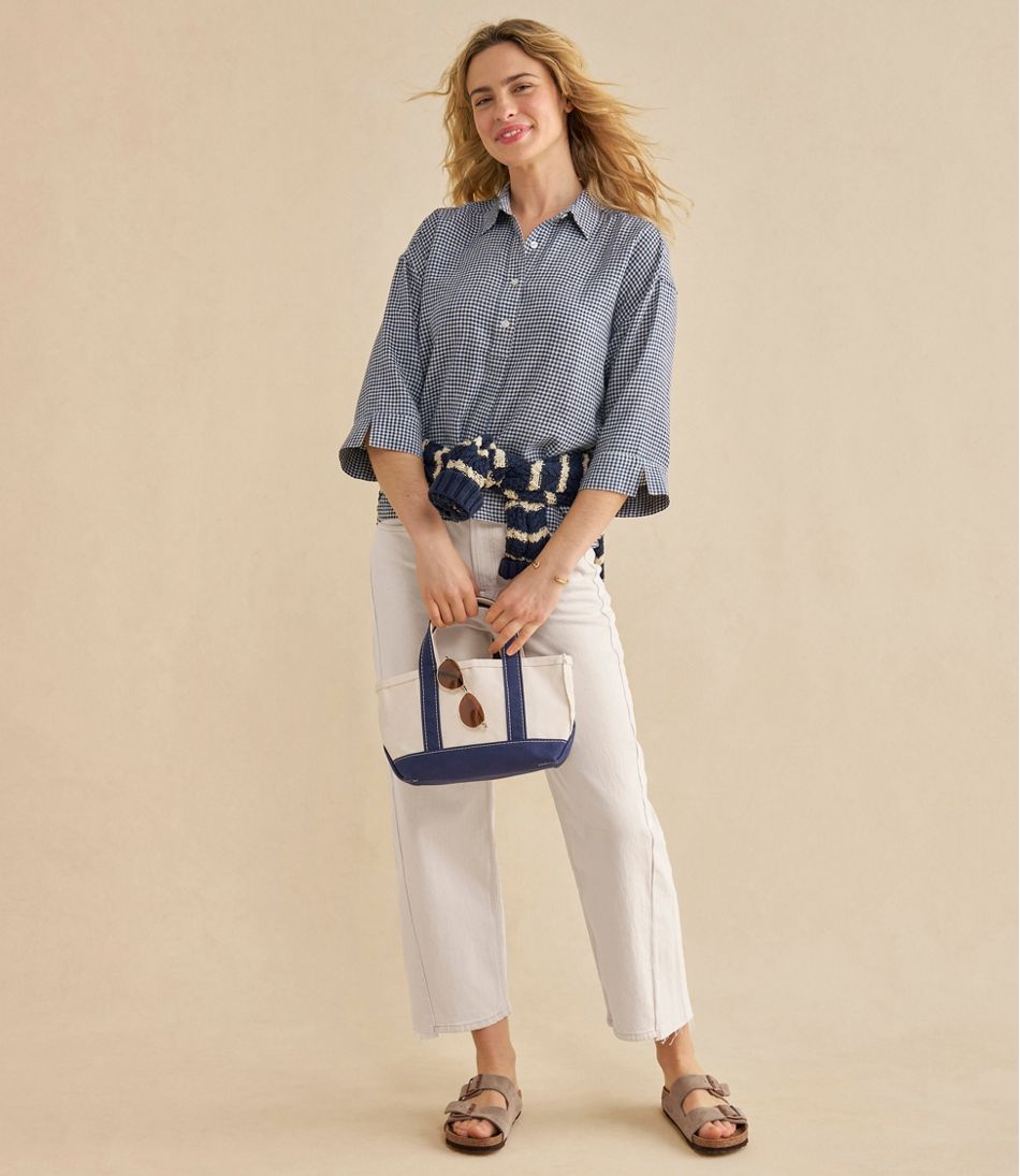 Women's Signature Linen-Blend Button-Front Shirt, Three-Quarter-Length Sleeve