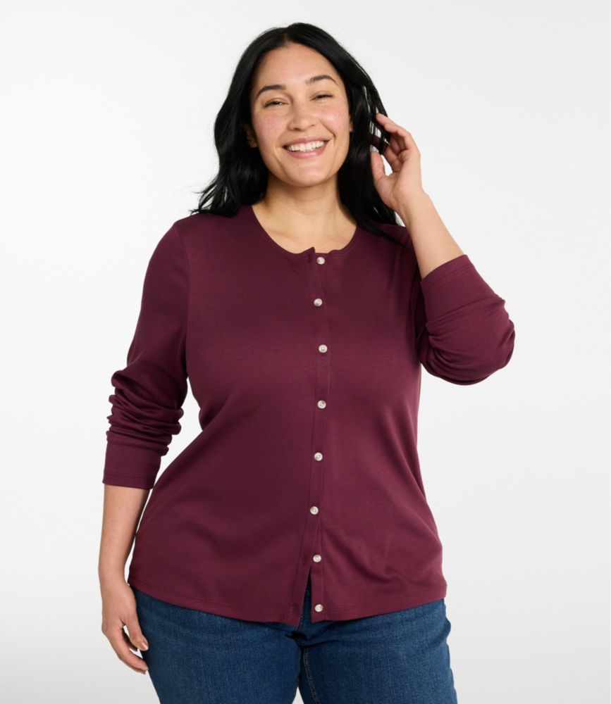 Women's Pima Cotton Tee, Long-Sleeve Crewneck Cardigan
