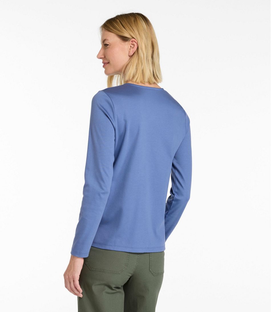 Women's Pima Cotton Tee, Long-Sleeve Crewneck Cardigan
