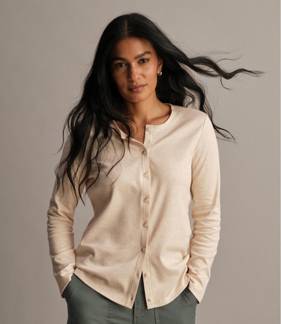Women's Pima Cotton Tee, Long-Sleeve Crewneck Cardigan