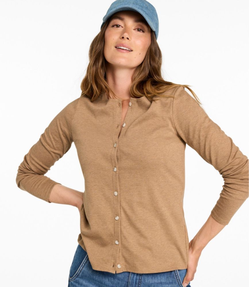 Women's Pima Cotton Tee, Long-Sleeve Crewneck Cardigan