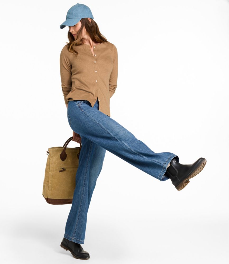 Women's Pima Cotton Tee, Long-Sleeve Crewneck Cardigan