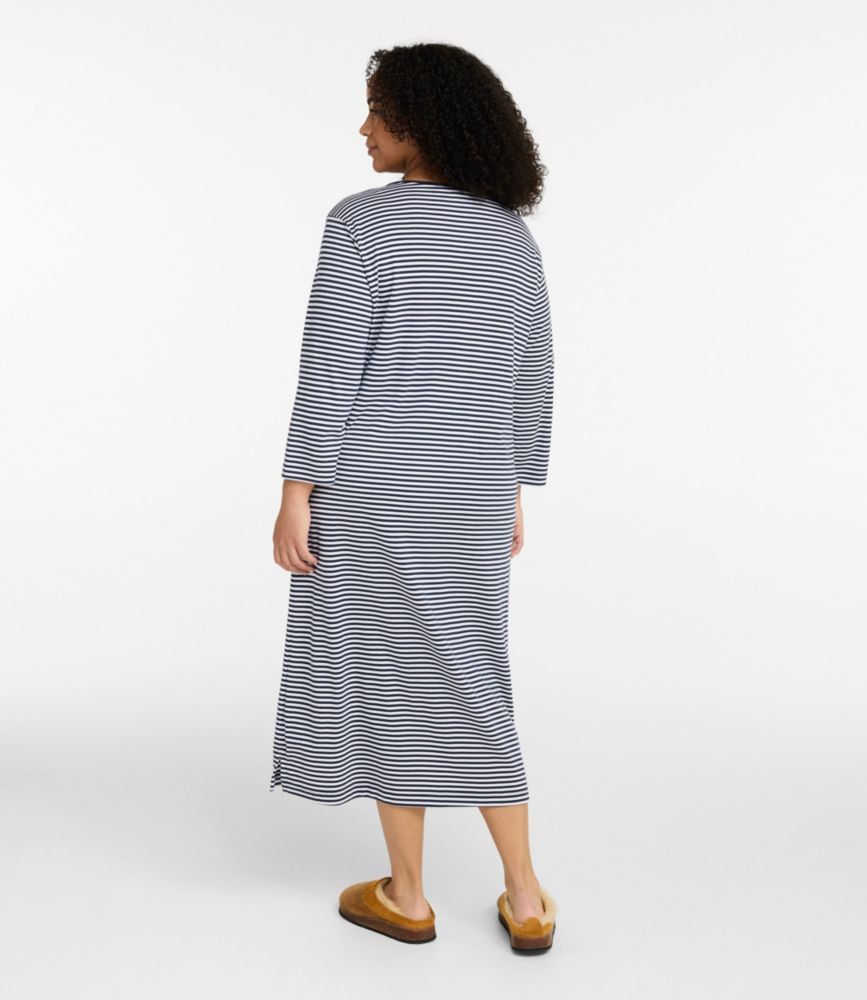 Women's Supima Nightgown, V-Neck Three-Quarter-Sleeve Stripe