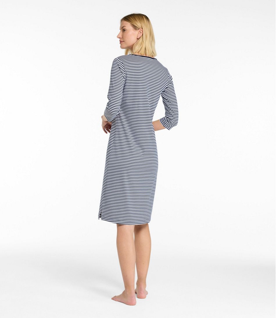 Women's Supima Nightgown, V-Neck Three-Quarter-Sleeve Stripe